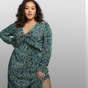 ASOS Design Curve Womens Midi Plisse Dress Size 26W Green Blue Floral